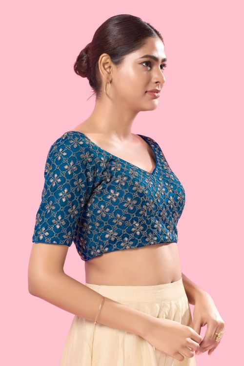 Picture of Pleasing Silk Blue Readymade Blouse