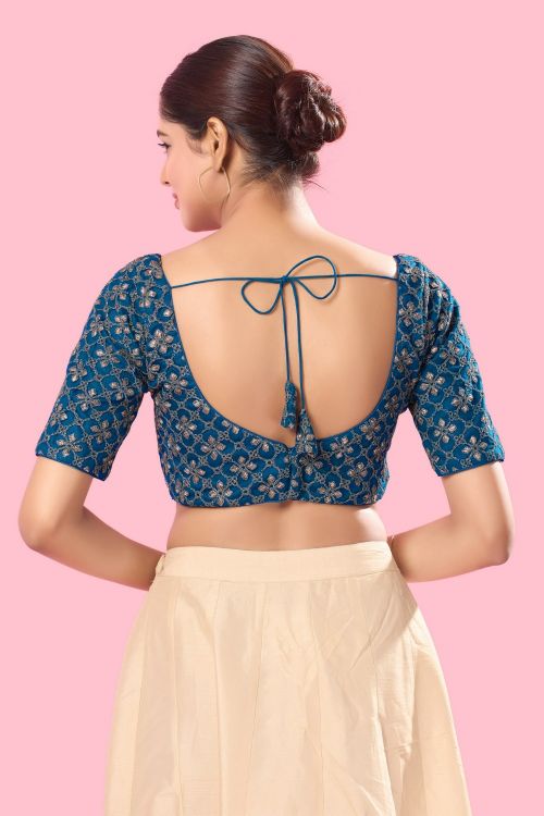 Picture of Pleasing Silk Blue Readymade Blouse