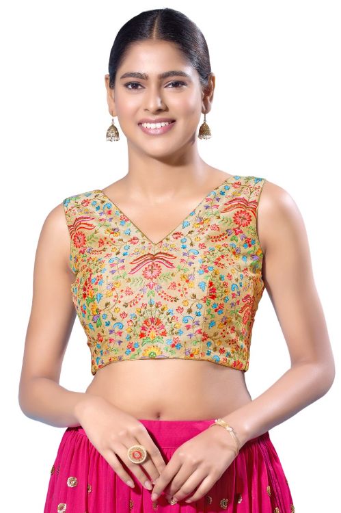 Picture of Elegant Silk Gold Readymade Blouse