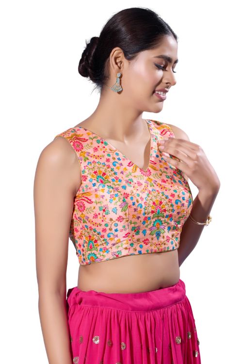 Picture of Pleasing Silk Peach Puff Readymade Blouse