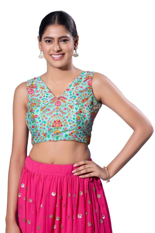 Picture of Exquisite Silk Light Blue Readymade Blouse