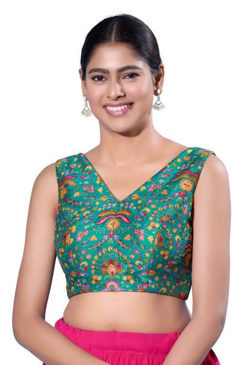 Picture of Exquisite Silk Blue Readymade Blouse