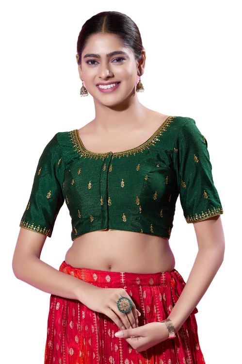 Picture of Wonderful Mulbury Silk Dark Green Readymade Blouse