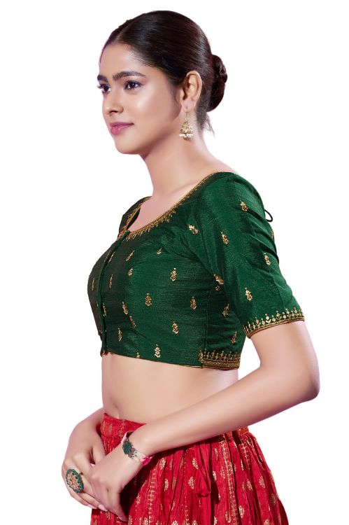 Picture of Wonderful Mulbury Silk Dark Green Readymade Blouse