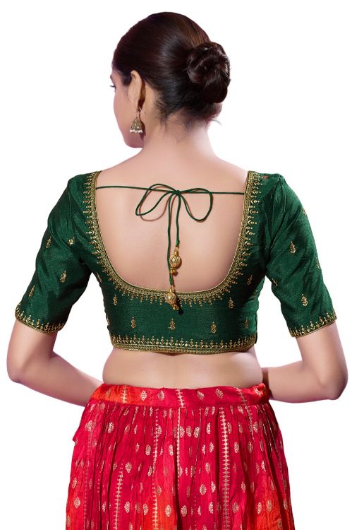 Picture of Wonderful Mulbury Silk Dark Green Readymade Blouse