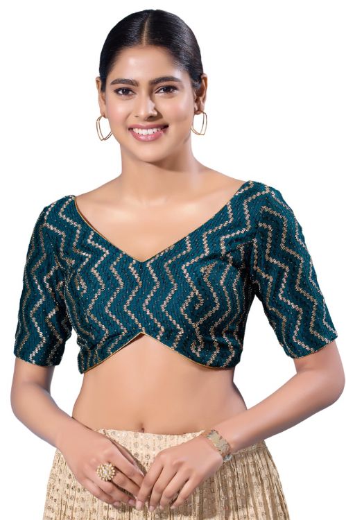 Picture of Grand Silk Teal Readymade Blouse