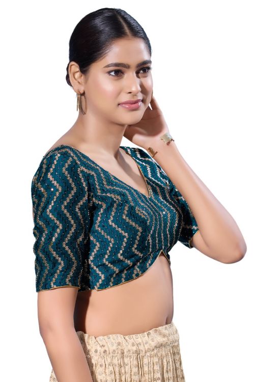 Picture of Grand Silk Teal Readymade Blouse
