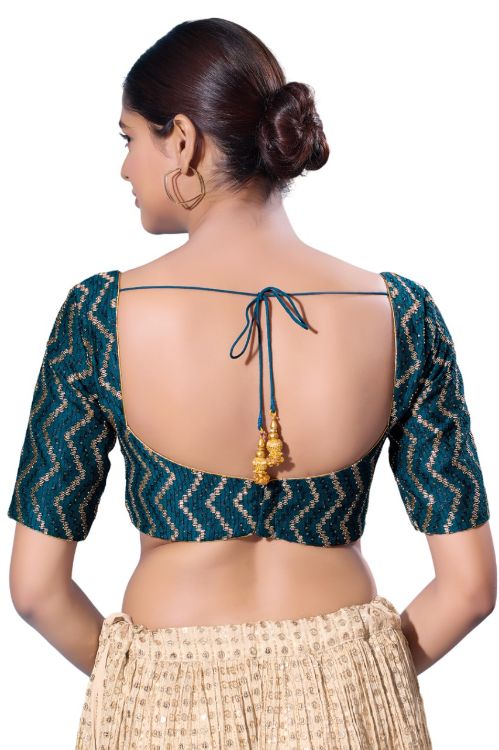 Picture of Grand Silk Teal Readymade Blouse