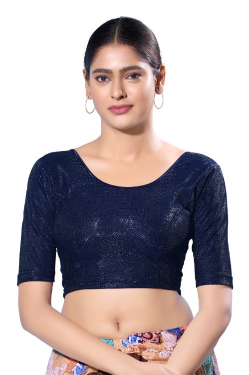 Picture of Delightful Shimmer Navy Blue Readymade Blouse