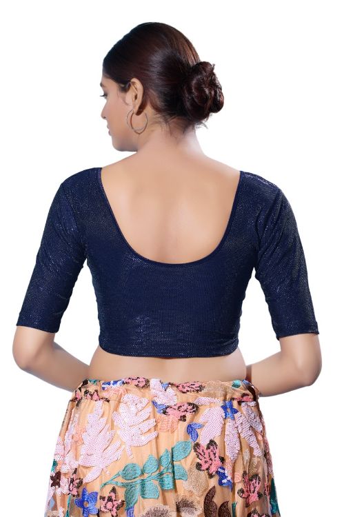 Picture of Delightful Shimmer Navy Blue Readymade Blouse