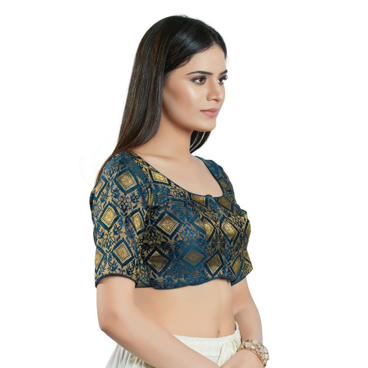 Picture of Gorgeous Brocade Navy Blue Readymade Blouse