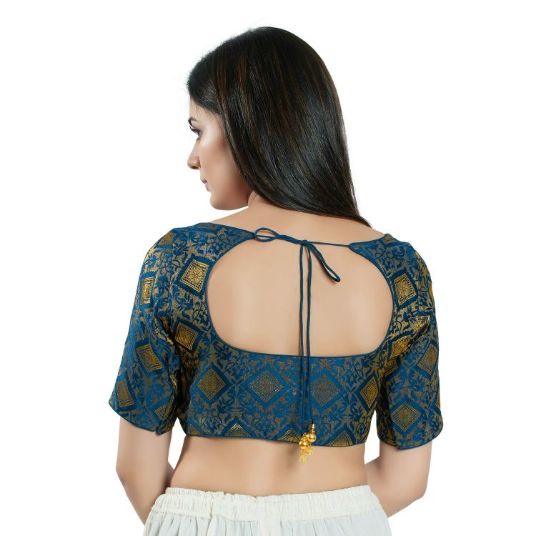 Picture of Gorgeous Brocade Navy Blue Readymade Blouse