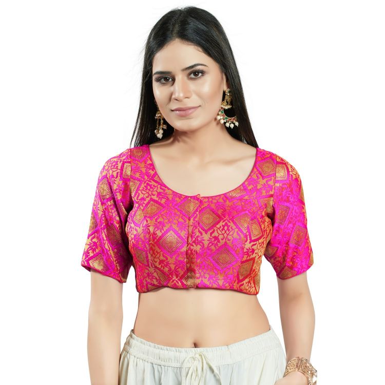 Picture of Superb Brocade Pink Readymade Blouse