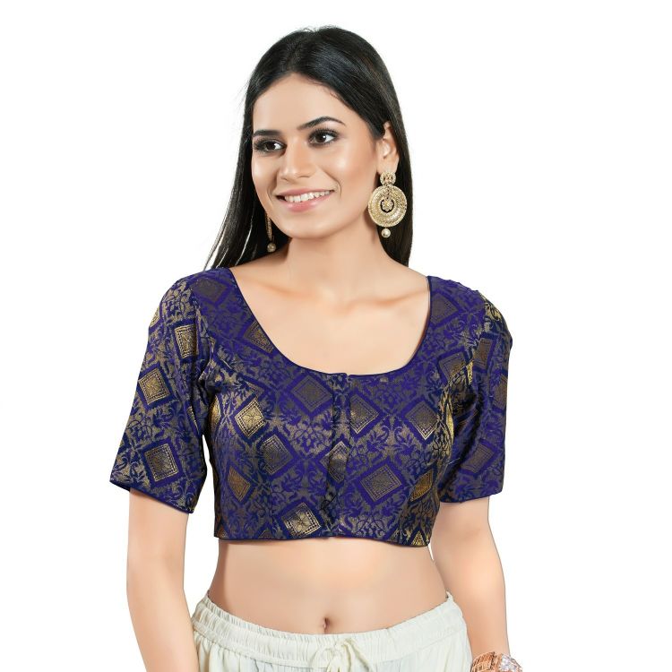 Picture of Sublime Brocade Navy Blue Readymade Blouse