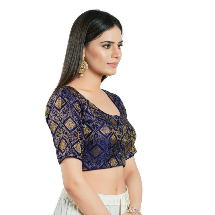 Picture of Sublime Brocade Navy Blue Readymade Blouse