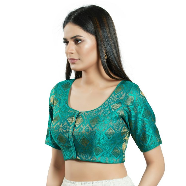 Picture of Grand Brocade Rama Green Readymade Blouse