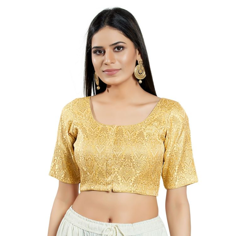 Picture of Pretty Brocade Light Gold Readymade Blouse