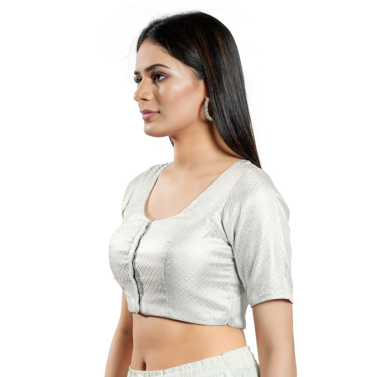 Picture of Charming Brocade Silver Readymade Blouse