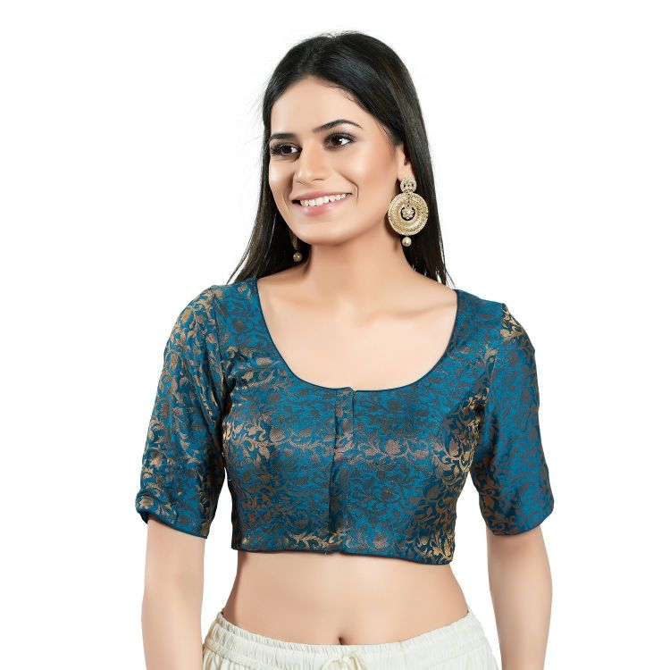 Picture of Resplendent Brocade Navy Blue Readymade Blouse