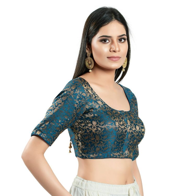Picture of Resplendent Brocade Navy Blue Readymade Blouse