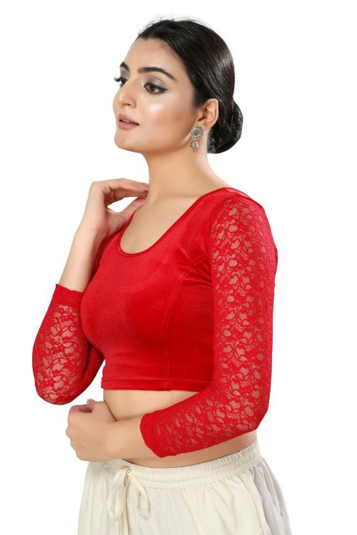 Picture of Alluring Cotton Lycra Red Readymade Blouse