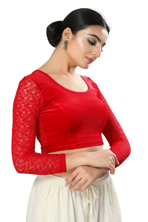 Picture of Alluring Cotton Lycra Red Readymade Blouse