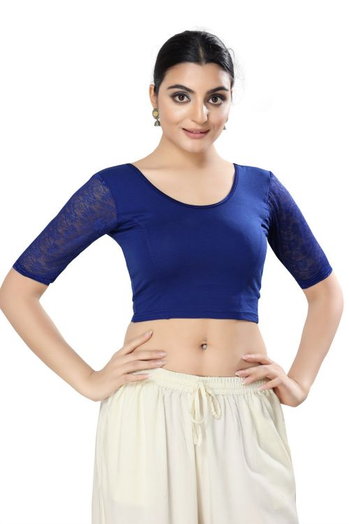 Picture of Charming Cotton Lycra Blue Readymade Blouse