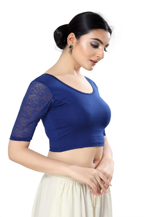 Picture of Charming Cotton Lycra Blue Readymade Blouse