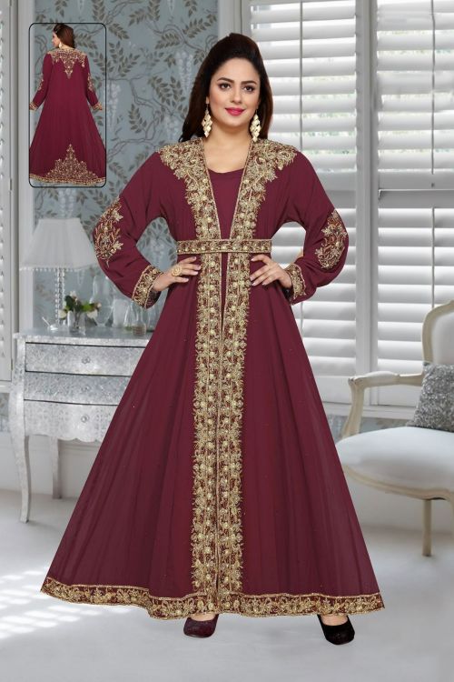 Picture of Statuesque Georgette Burgundy Islamic Wear