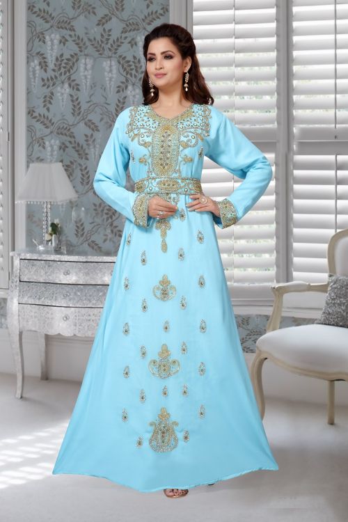 Picture of Charming Georgette Sky Blue Islamic Wear