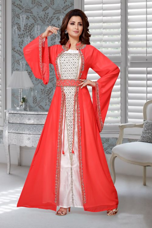 Picture of Ravishing Georgette Red & White Islamic Wear