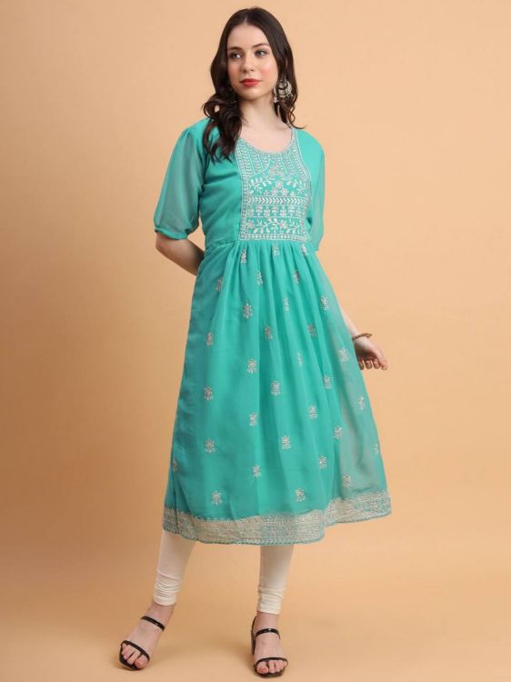 Picture of Lovely Georgette Turquoise Readymade Kurti