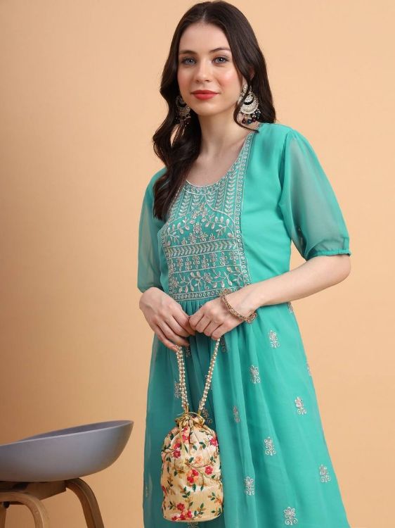 Picture of Lovely Georgette Turquoise Readymade Kurti