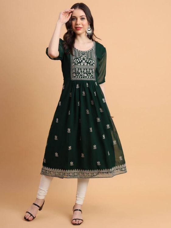 Picture of Bewitching Georgette Dark Green Readymade Kurti