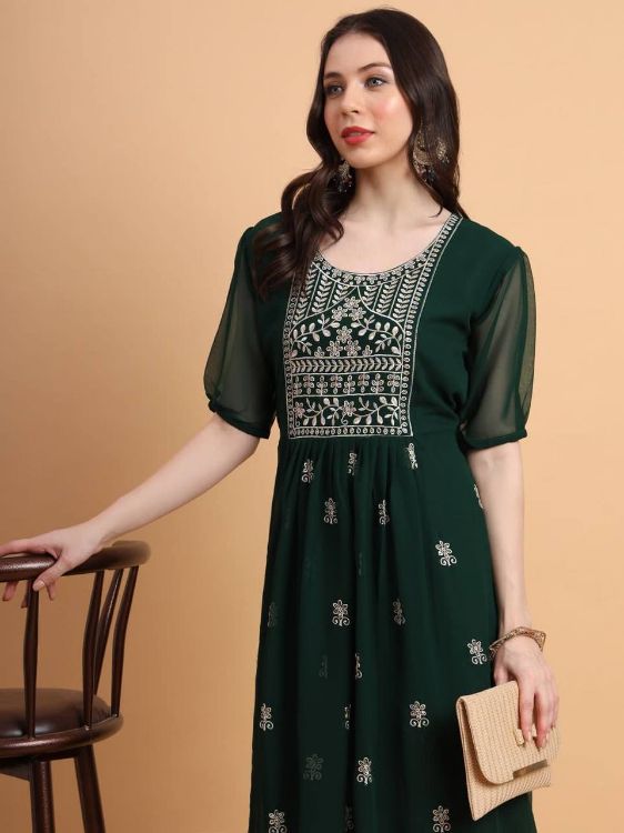 Picture of Bewitching Georgette Dark Green Readymade Kurti