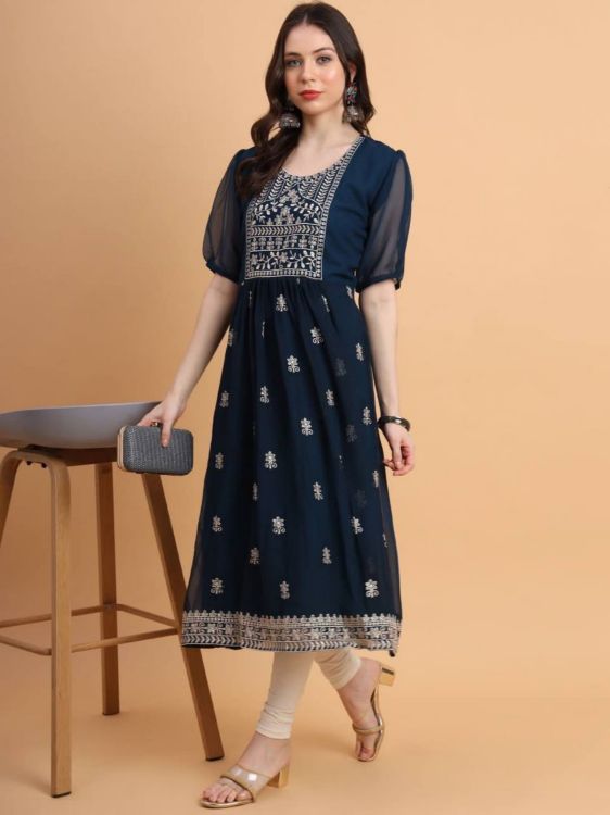 Picture of Amazing Georgette Navy Blue Readymade Kurti