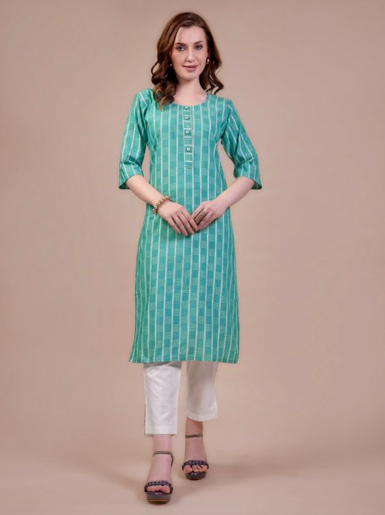 Picture of Beauteous Cotton Medium Turquoise Readymade Kurti