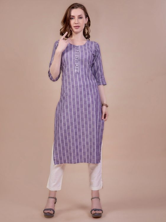 Picture of Well Formed Cotton Purple Readymade Kurti