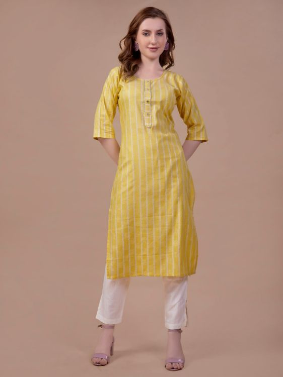 Picture of Lovely Cotton Yellow Readymade Kurti