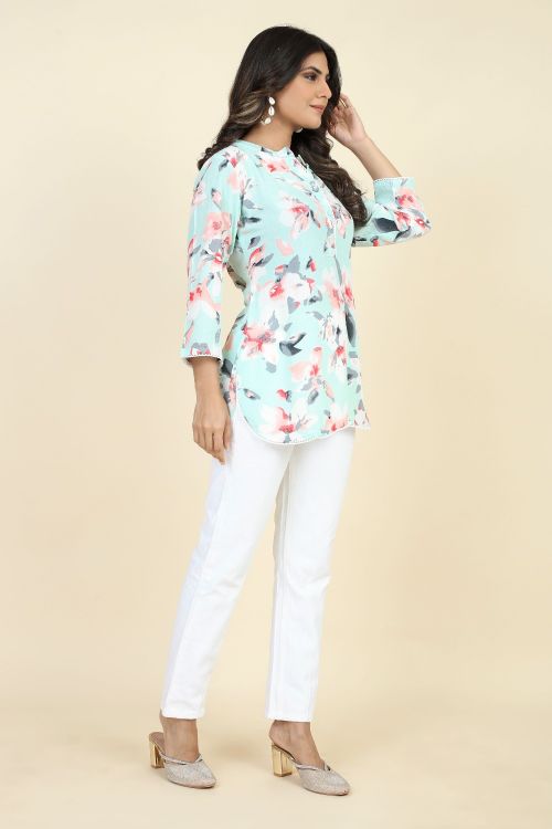 Picture of Beauteous Rayon Sky Blue Readymade Short Kurti