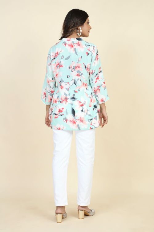 Picture of Beauteous Rayon Sky Blue Readymade Short Kurti