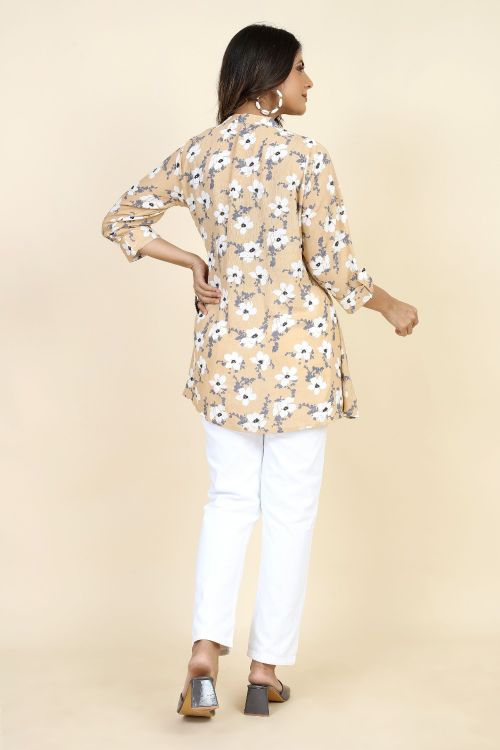 Picture of Good Looking Rayon Beige Readymade Short Kurti
