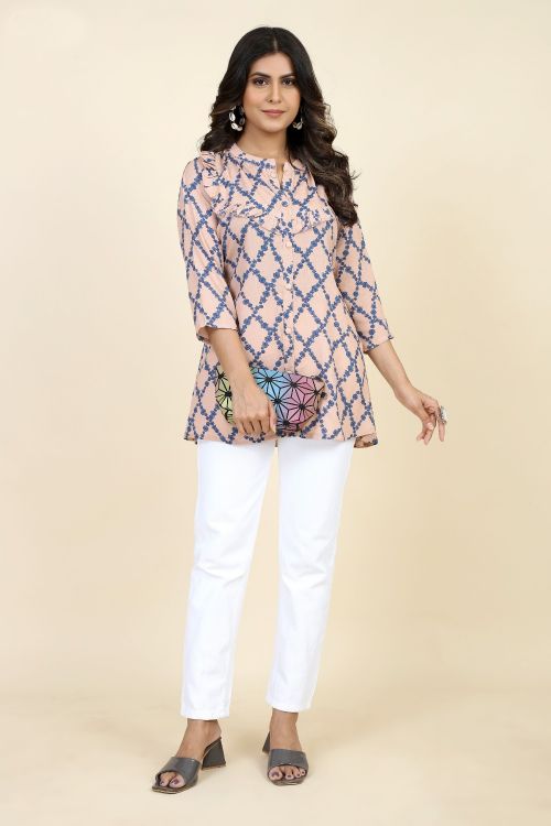 Picture of Well Formed Rayon Light Pink Readymade Short Kurti