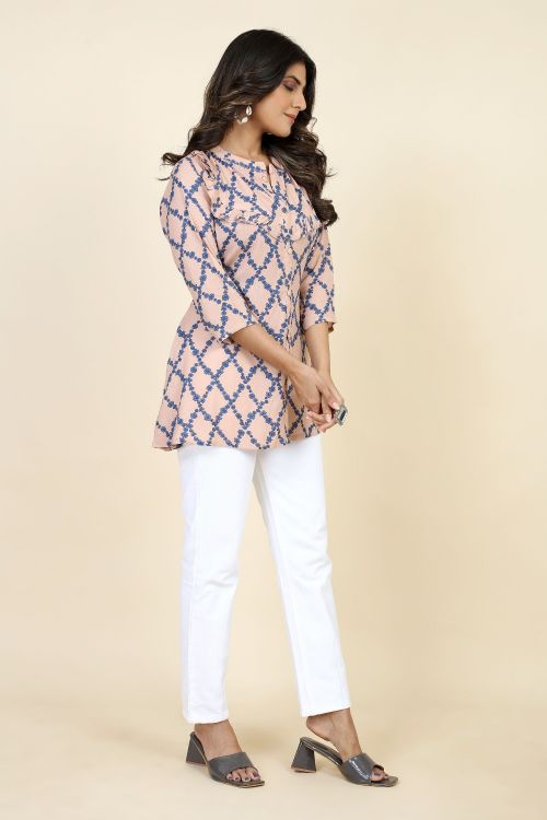 Picture of Well Formed Rayon Light Pink Readymade Short Kurti