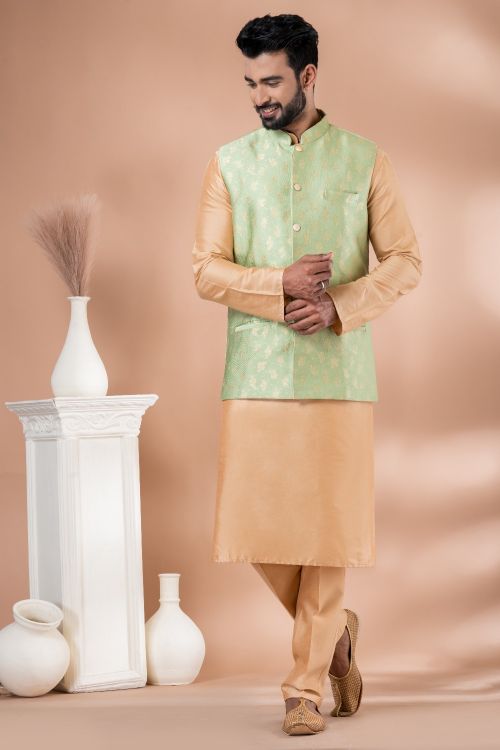 Picture of Graceful Jacquard Silk Kurta Pajama With  Jacket