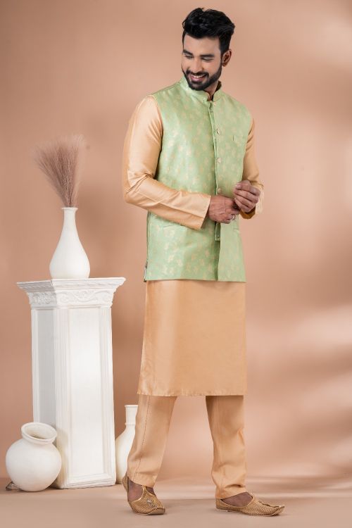 Picture of Graceful Jacquard Silk Kurta Pajama With  Jacket