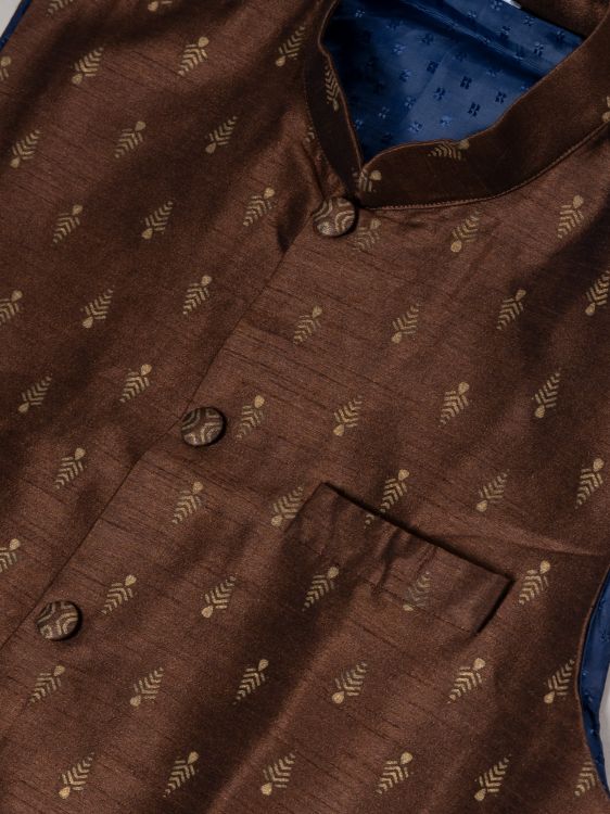 Picture of Charming Cotton Saddle Brown Kurta Pajama With Jacket