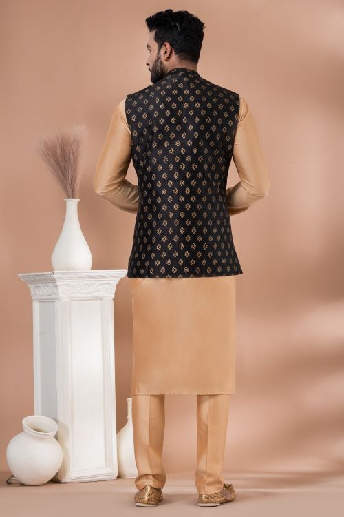 Picture of Pretty Dhupion Silk Black Kurta Pajama With Jacket