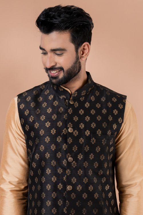 Picture of Pretty Dhupion Silk Black Kurta Pajama With Jacket