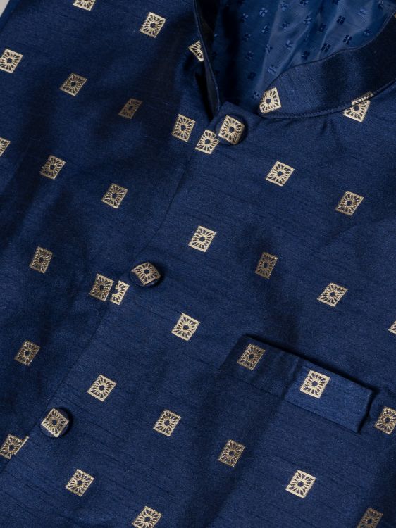 Picture of Exquisite Mulberry Butti Navy Blue Kurta Pajama With Jacket